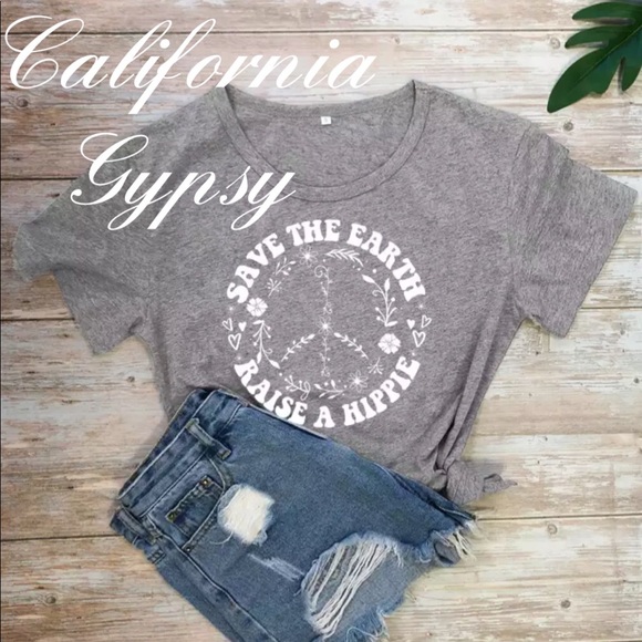 Save The Earth Raise A Hippie Peace Sign T-shirt - Picture 2 of 5